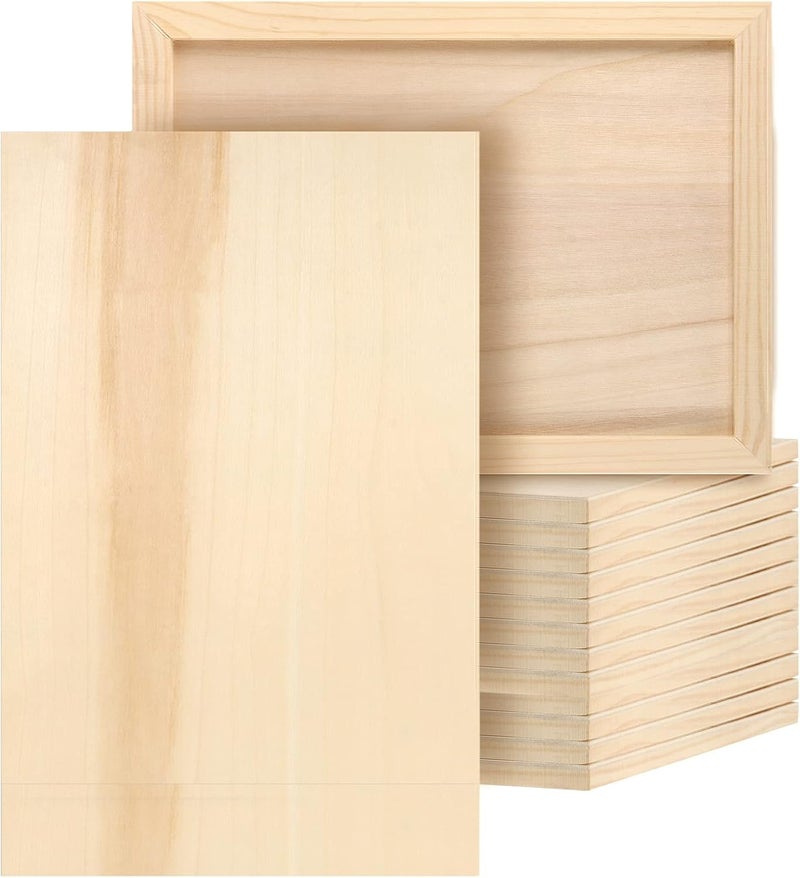 JOIKIT 14 Pack 9 x 12 Inch Wood Canvas Panels, Artist Wooden Canvas Board Unfinished Wood Cradled Painting Panel Boards for Burning, Pouring, String Art, Crafts - Image 1